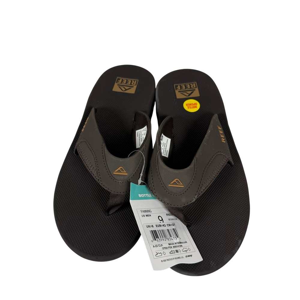 Reef Mens Size 9 Fanning Sandals Brown Gum Sole Bottle Opener Beach Surf Comfort